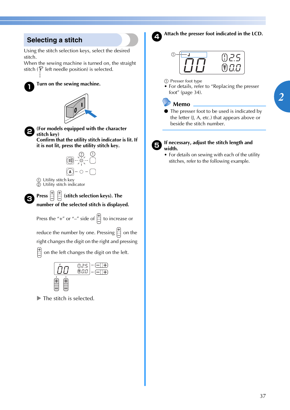Selecting a stitch | Brother 885-V65 User Manual | Page 39 / 108