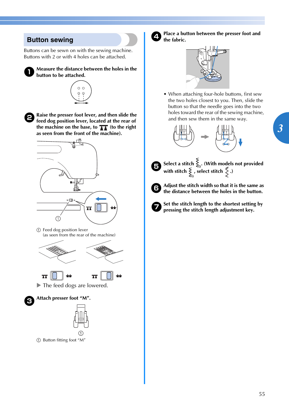 Button sewing | Brother 885-V65 User Manual | Page 57 / 108