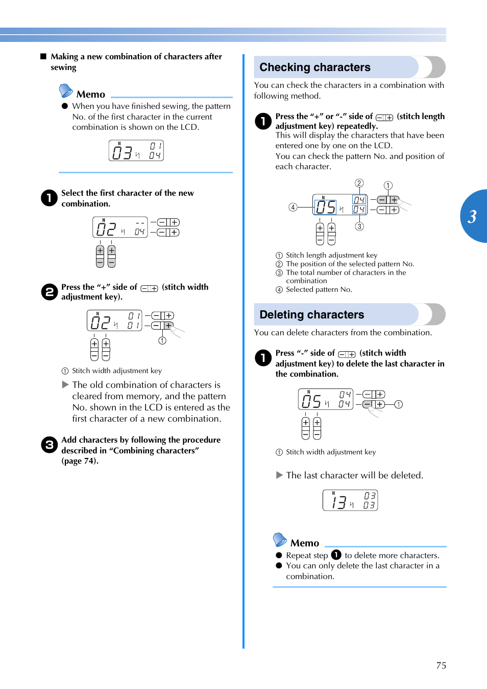 Checking characters, Deleting characters | Brother 885-V65 User Manual | Page 77 / 108