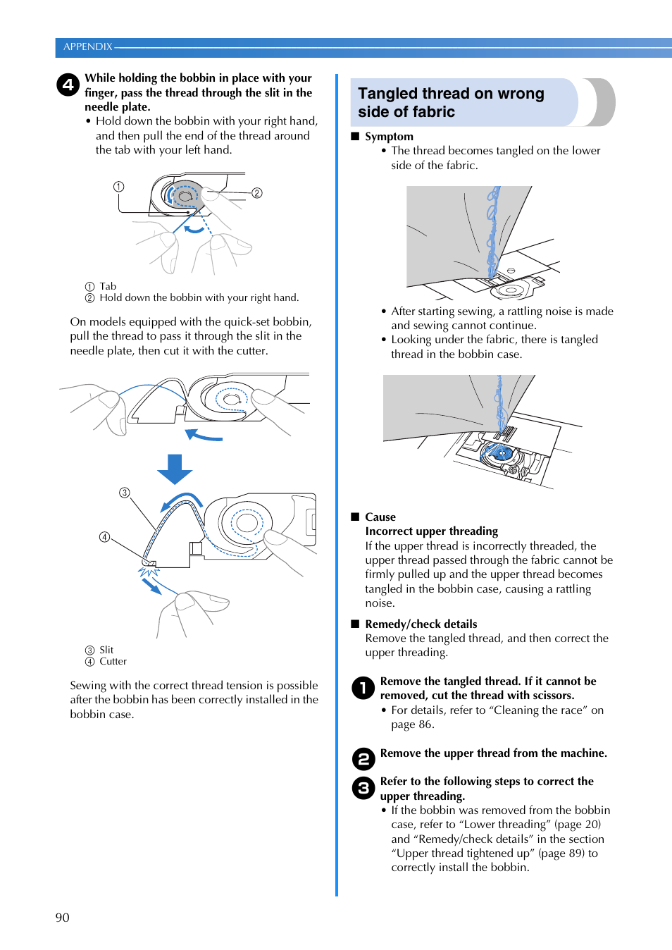 Tangled thread on wrong side of fabric | Brother 885-V65 User Manual | Page 92 / 108