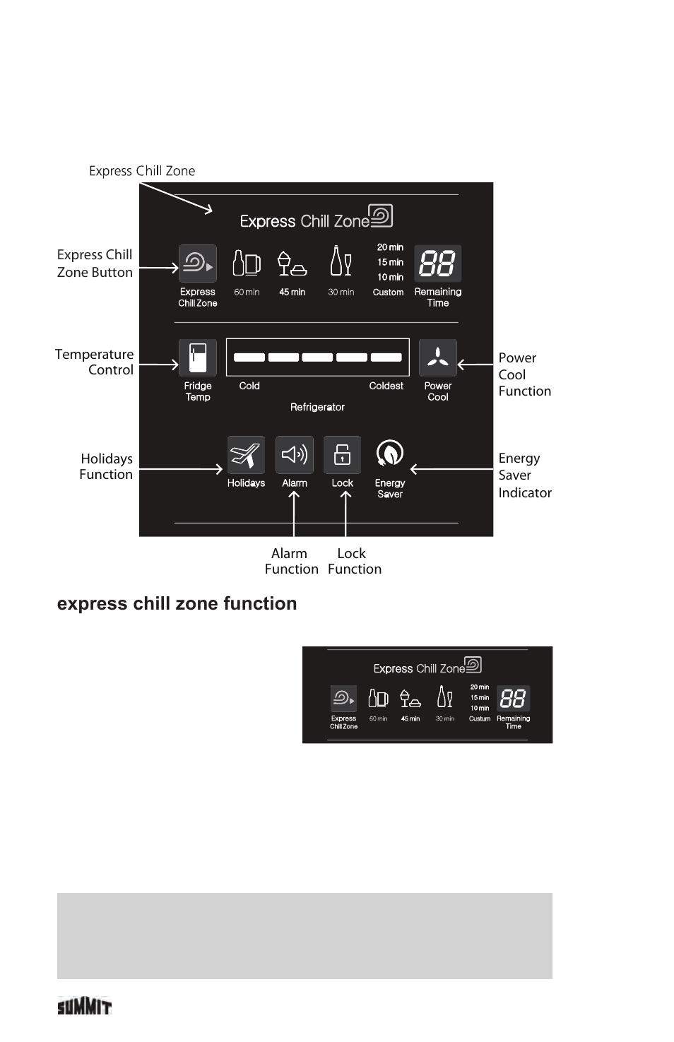 Exterior display, Express chill zone function | Summit FF1935PL User Manual | Page 12 / 35