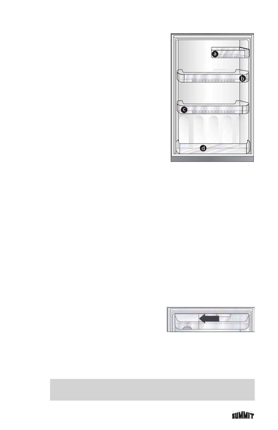 Shelves, D jumbo drinks shelf, A medium shelf | B wide shelf, C double capacity shelf, Dairy shelf | Summit FF1935PL User Manual | Page 25 / 35