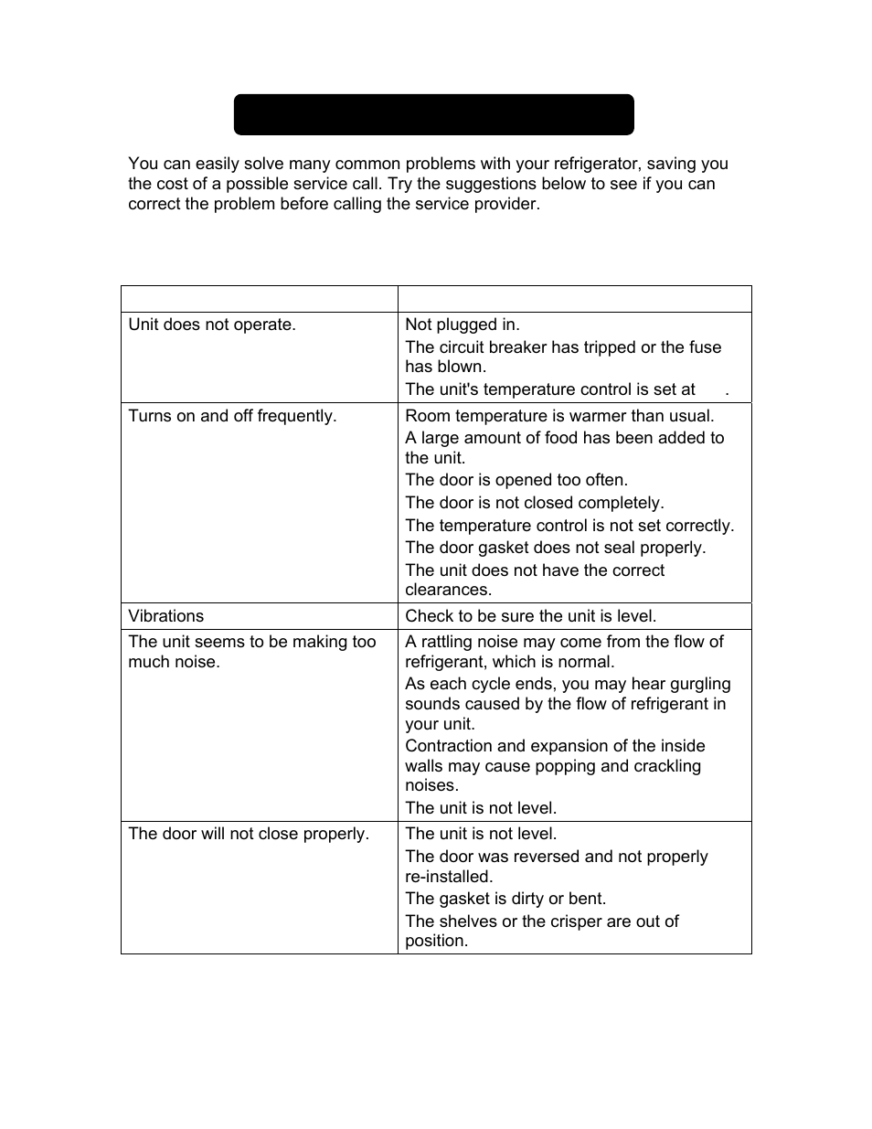 Problems with your refrigerator | Summit FF511LBIADA Series User Manual | Page 11 / 12