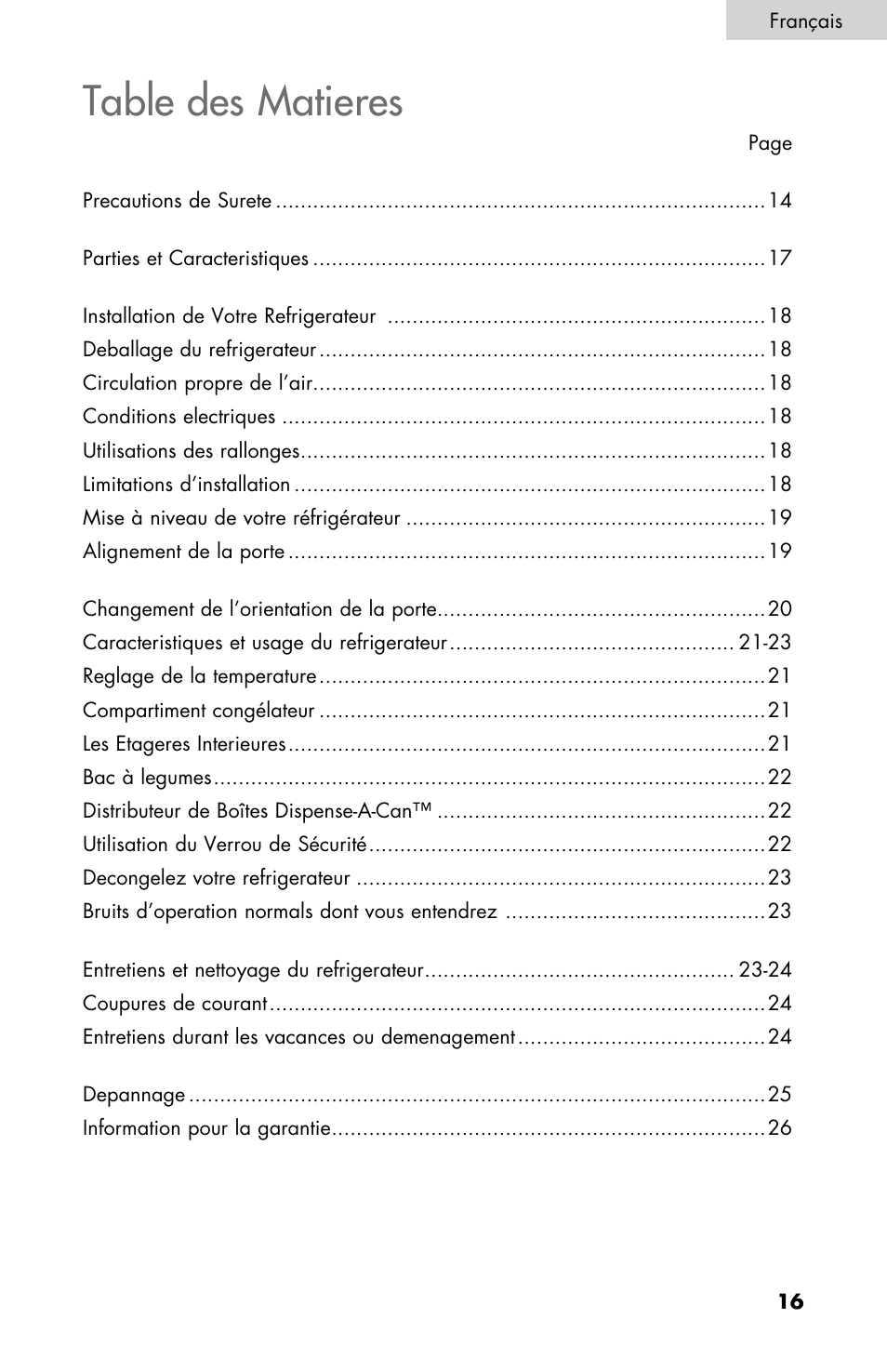Table des matieres | Summit CM420ESBL User Manual | Page 17 / 44