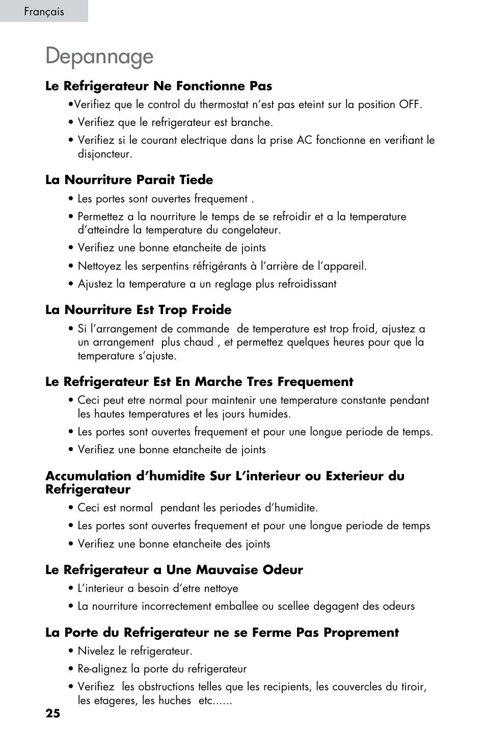 Depannage | Summit CM420ESBL User Manual | Page 26 / 44
