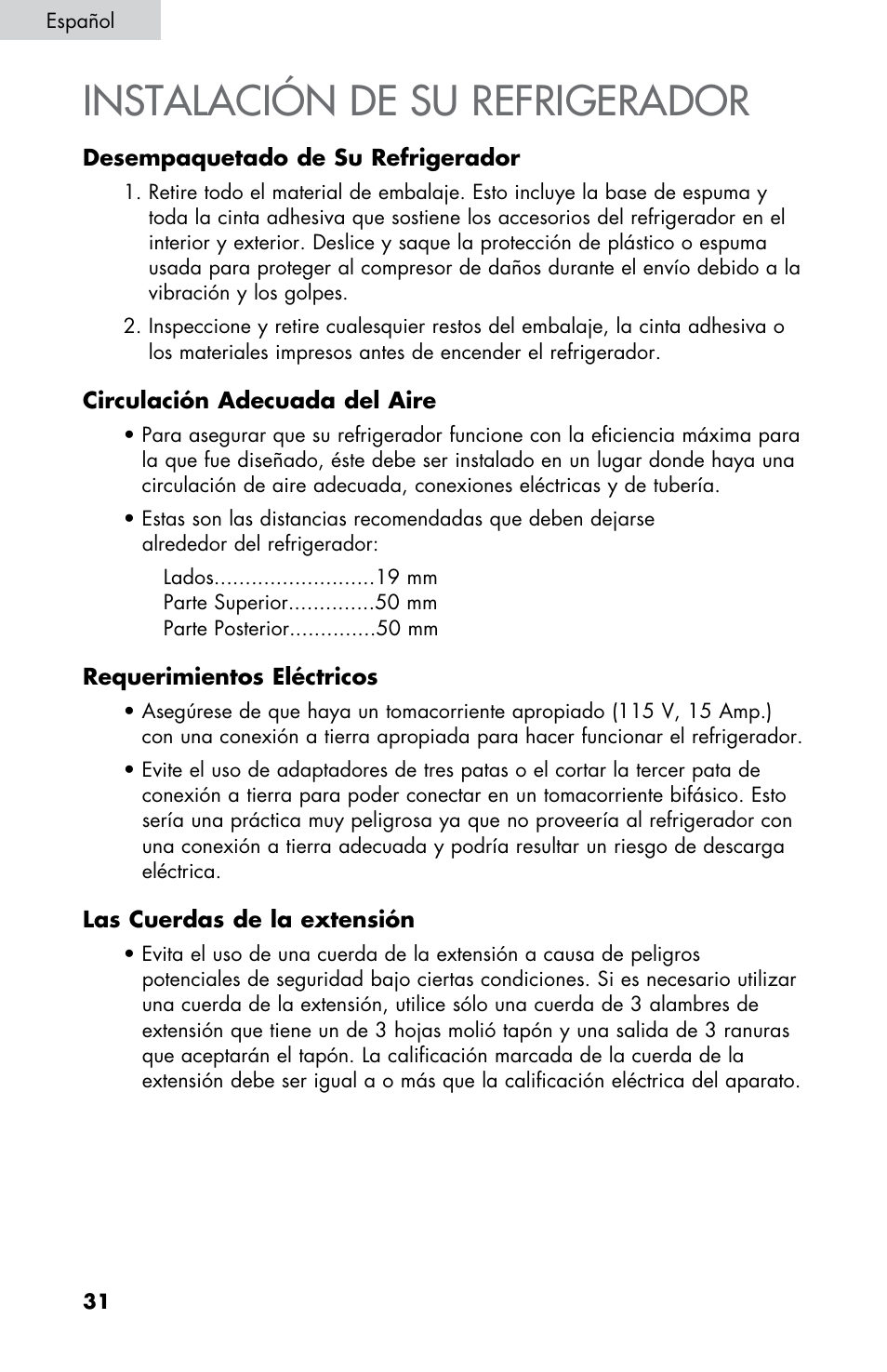 Instalación de su refrigerador | Summit CM420ESBL User Manual | Page 32 / 44