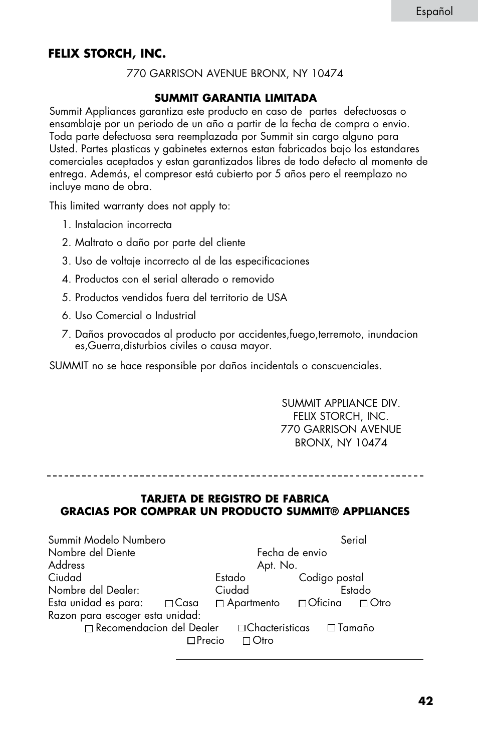 Summit CM420ESBL User Manual | Page 43 / 44