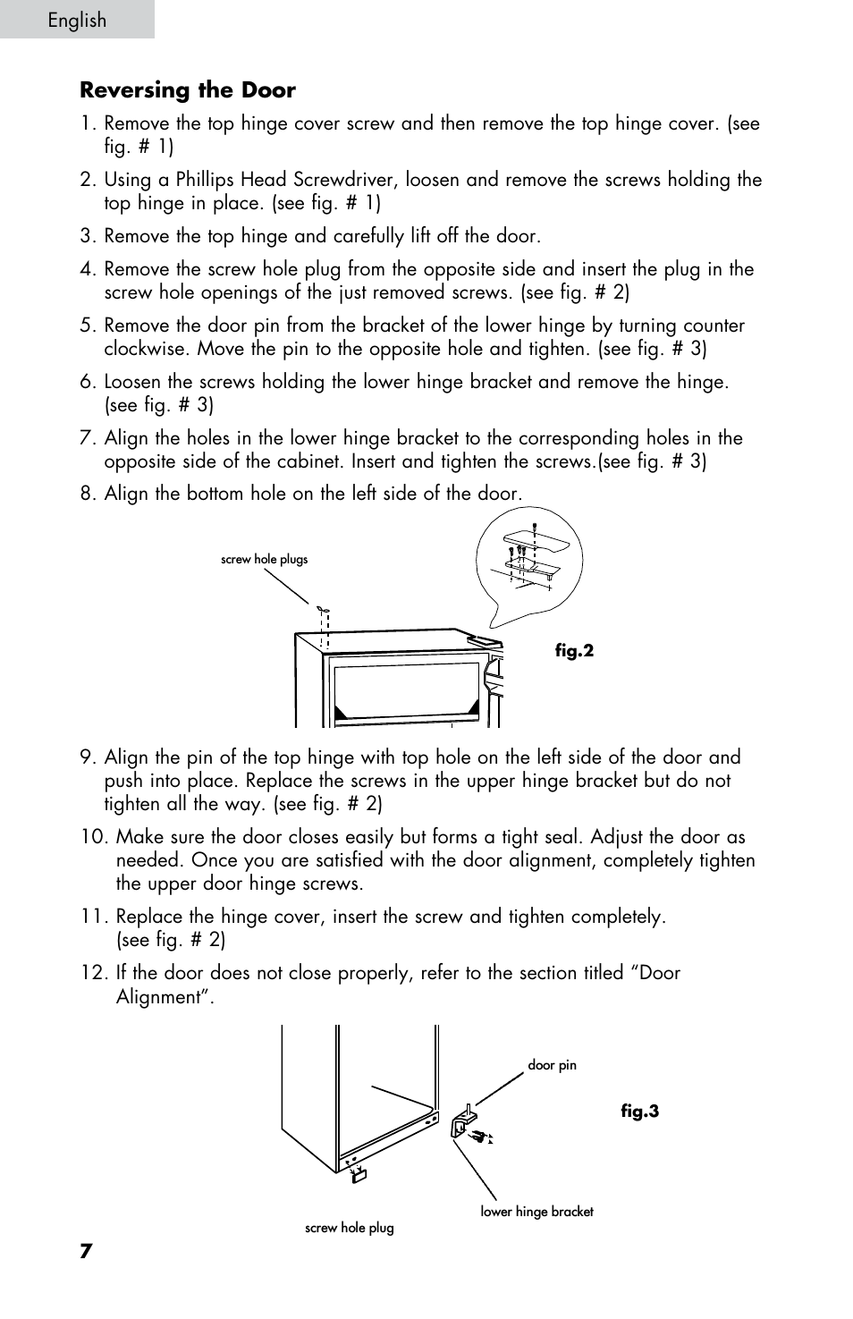 Reversing the door | Summit CM420ESBL User Manual | Page 8 / 44