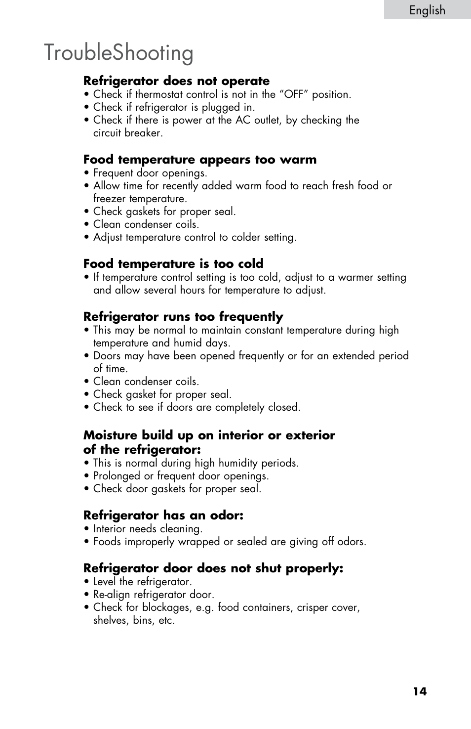 Troubleshooting | Summit FF430BLL User Manual | Page 15 / 48
