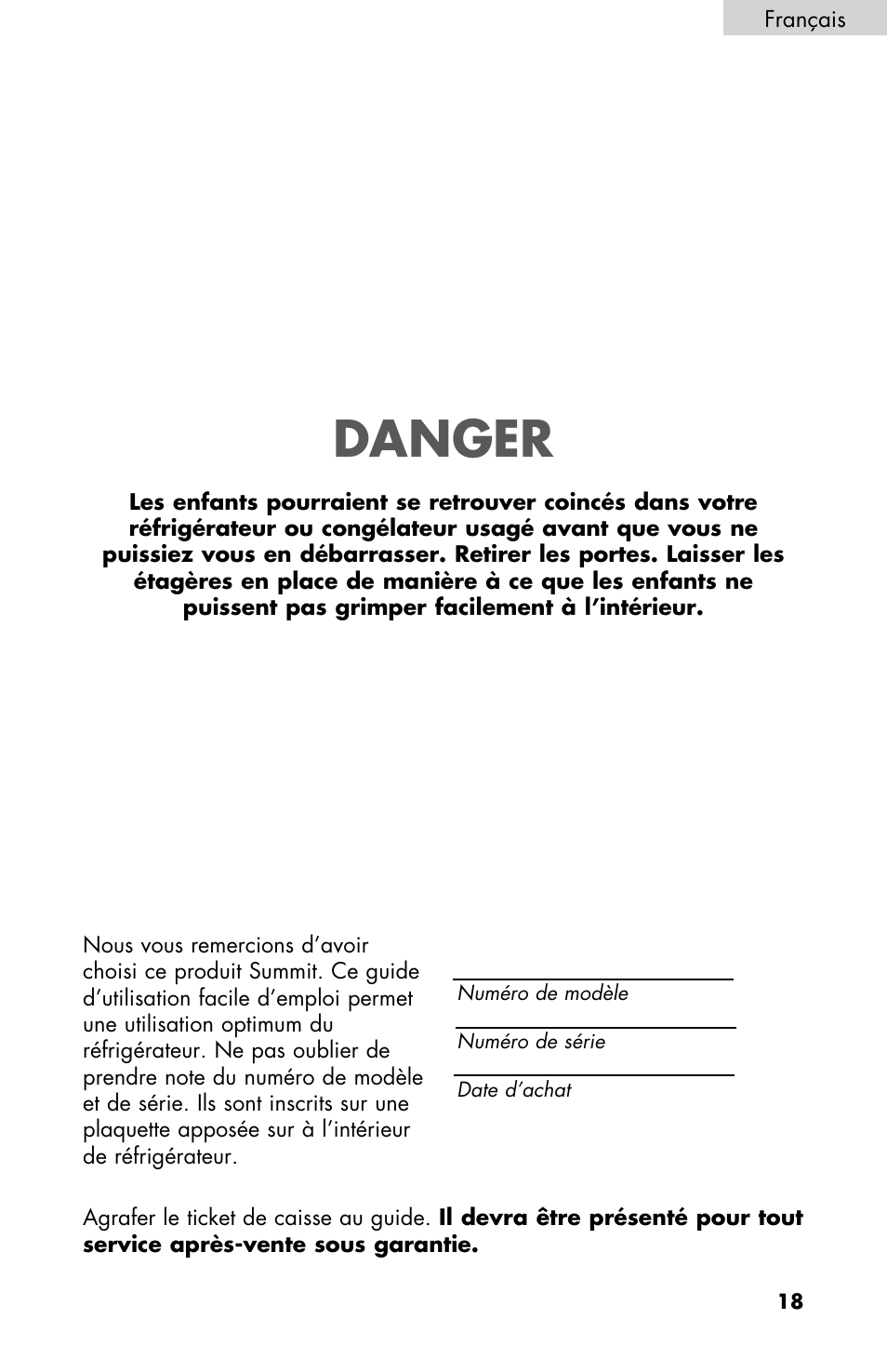 Danger | Summit FF430BLL User Manual | Page 19 / 48