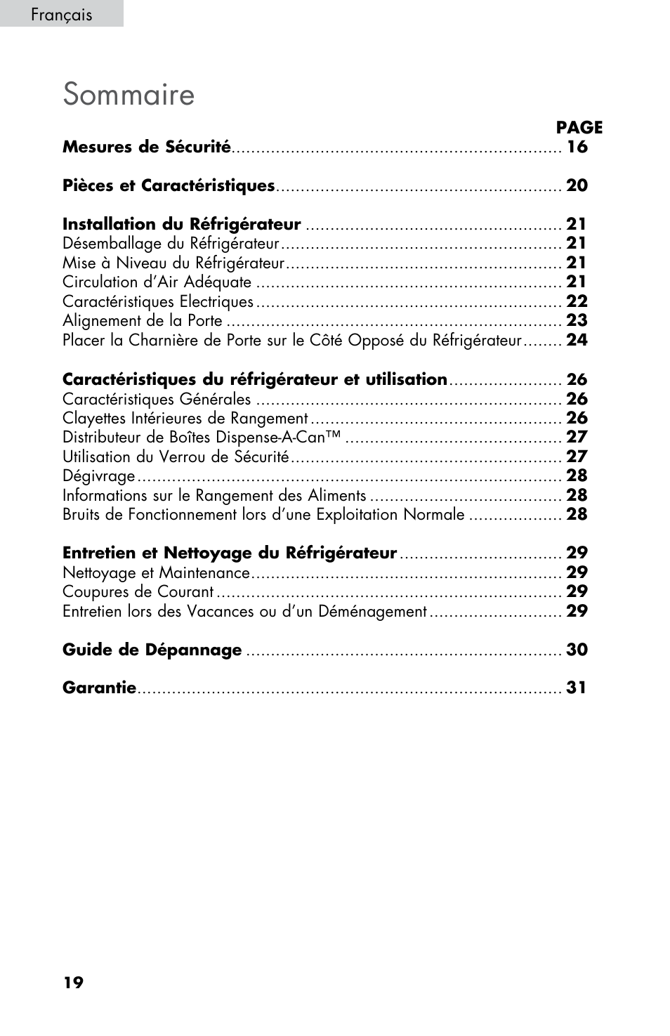 Sommaire | Summit FF430BLL User Manual | Page 20 / 48