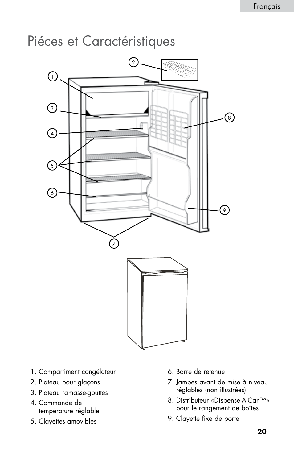 Piéces et caractéristiques, Français | Summit FF430BLL User Manual | Page 21 / 48