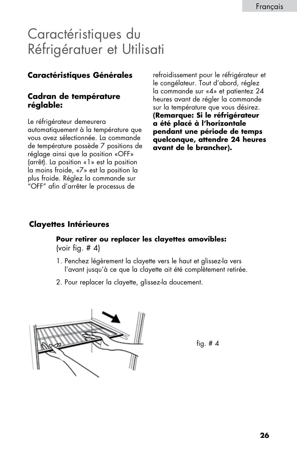 Caractéristiques du réfrigératuer et utilisati | Summit FF430BLL User Manual | Page 27 / 48
