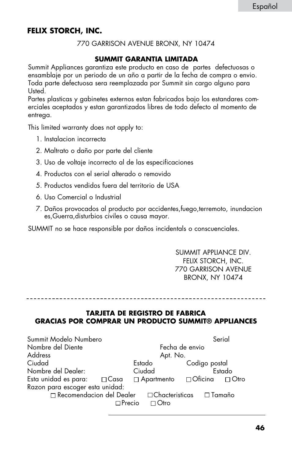 Summit FF430BLL User Manual | Page 47 / 48