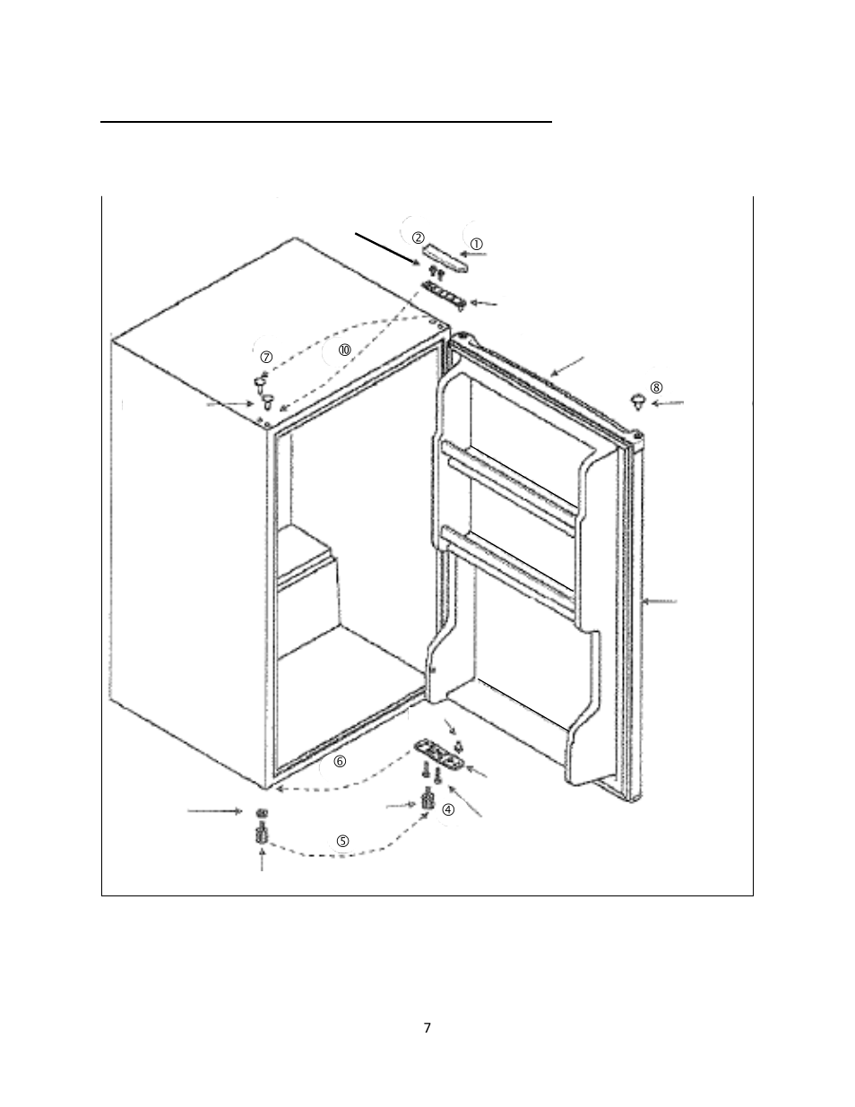 Disassembly diagram for reversing the door swing | Summit FF41ESADA Series User Manual | Page 8 / 14
