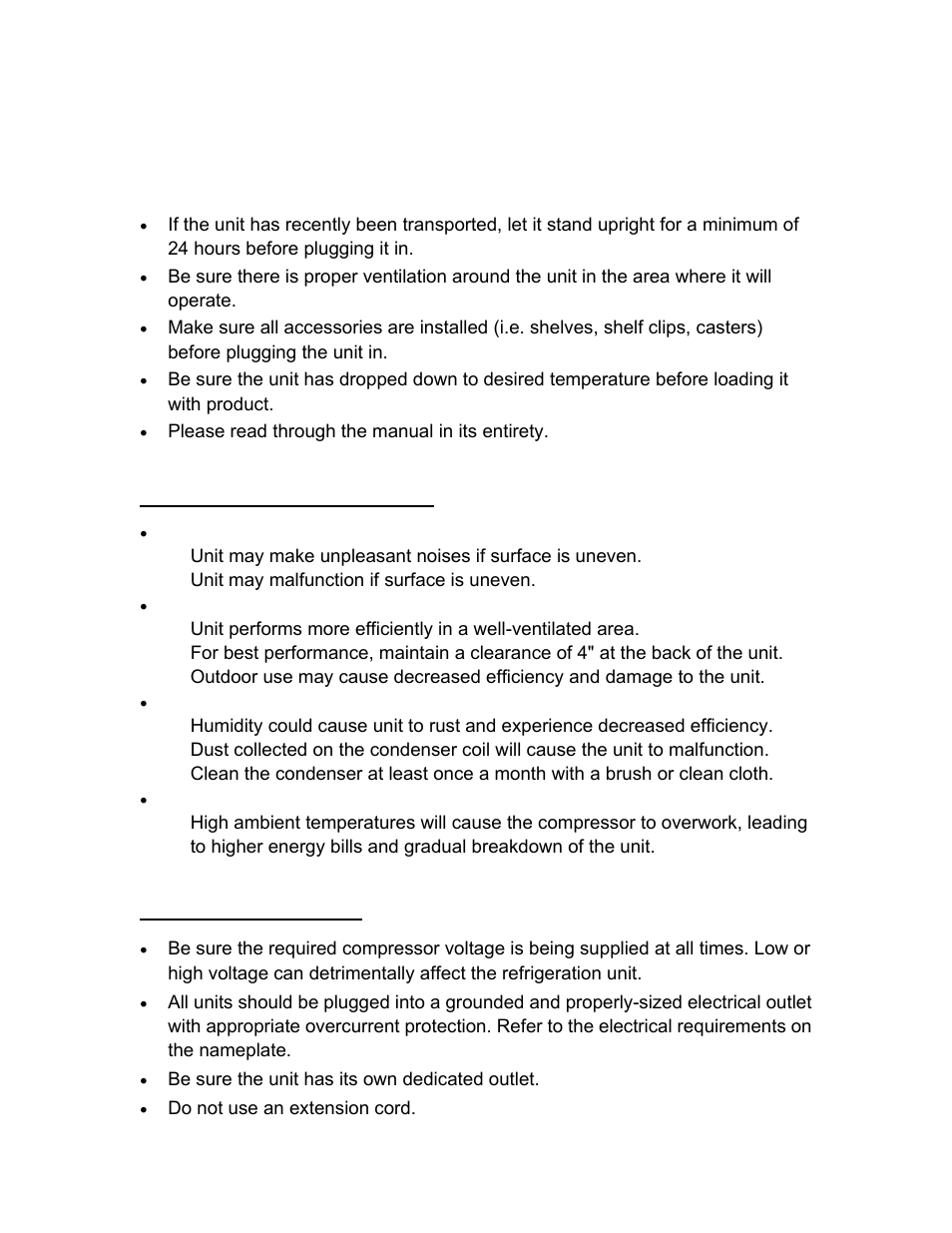 Installation, Important! please read before installation, Cabinet location guidelines | Electrical connection | Summit SCFF495 User Manual | Page 7 / 12