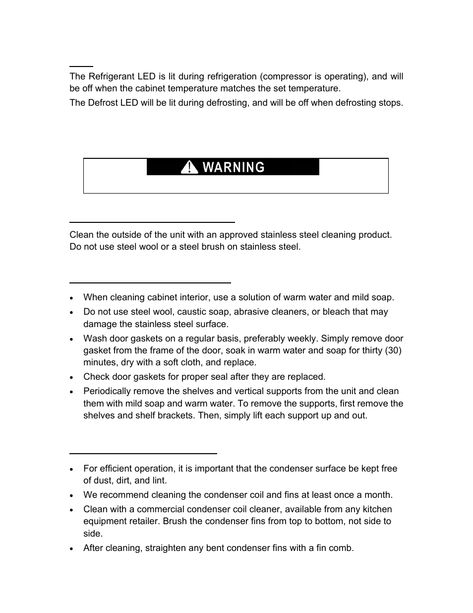 Cleaning and maintenance, Cleaning the exterior of the unit, Cleaning the interior of the unit | Cleaning the condenser coil | Summit SCFF495 User Manual | Page 9 / 12