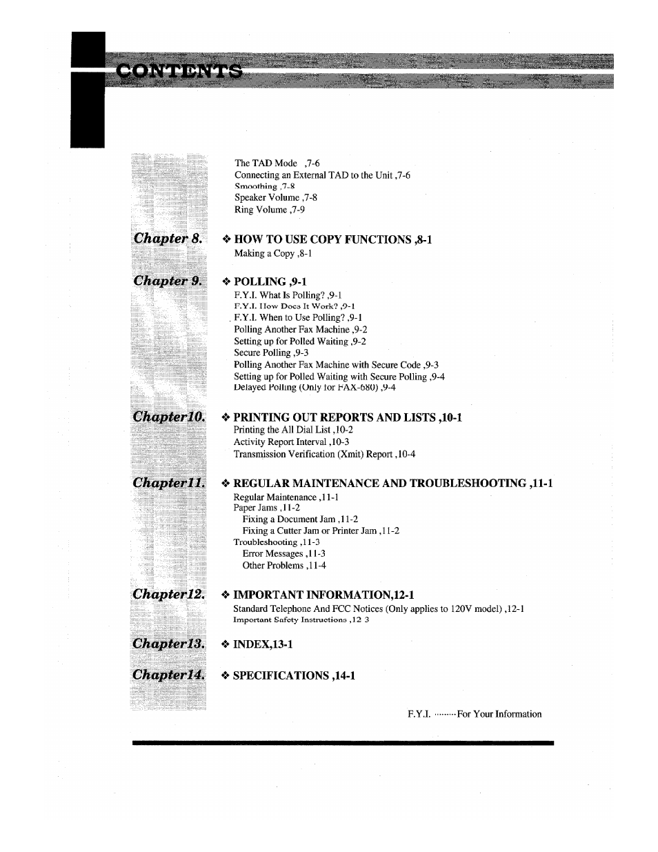 Jchapter 8, Chapterl2, chapterlbi, Chapter 9 | Brother IntelliFax-680 User Manual | Page 6 / 76