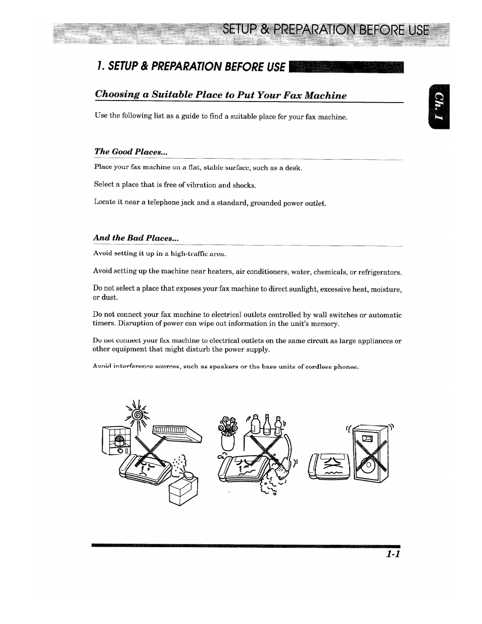 Choosing a suitable place to put your fax machine | Brother IntelliFax-680 User Manual | Page 7 / 76
