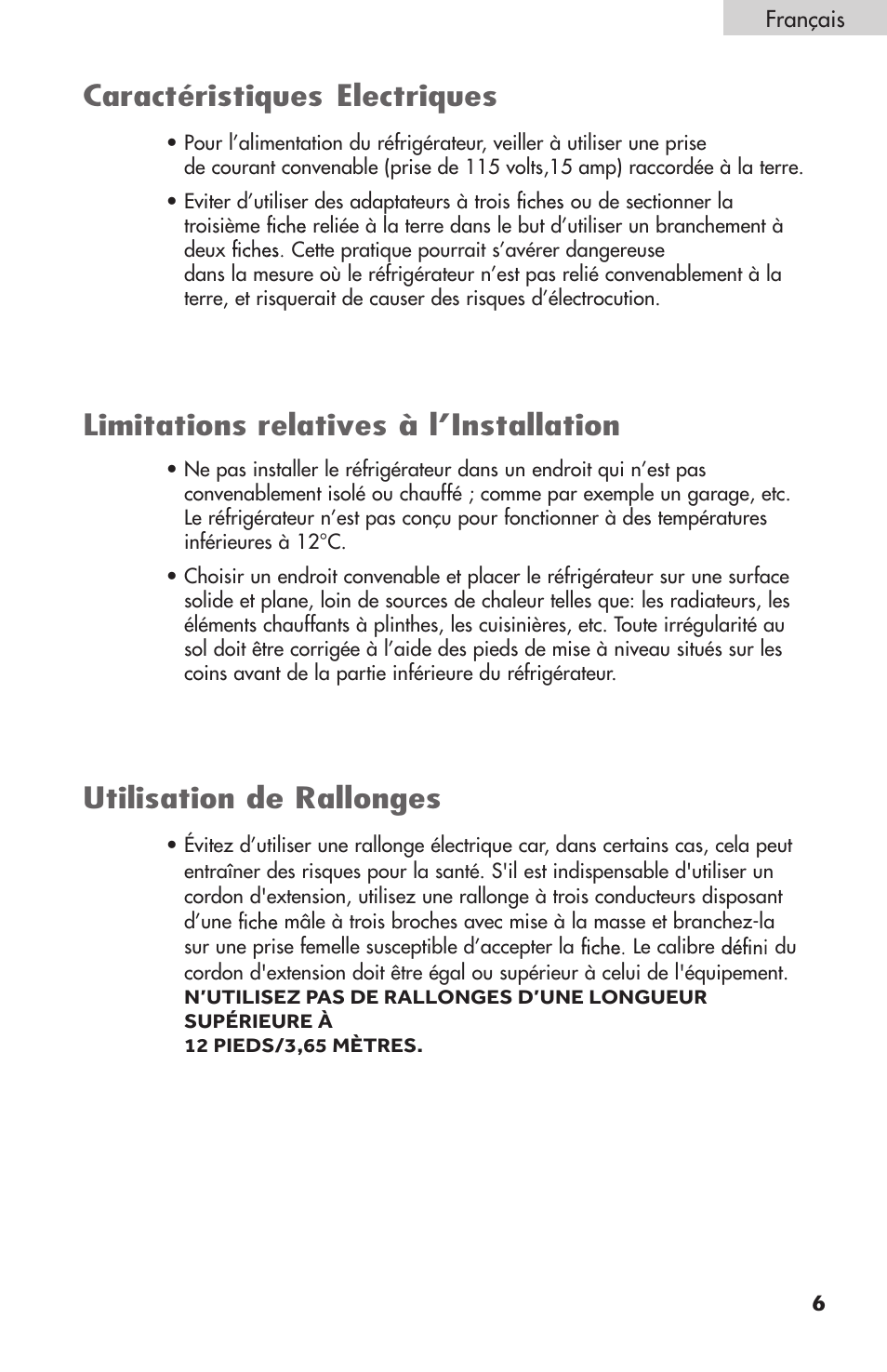 Utilisation de rallonges | Summit FF1074 User Manual | Page 25 / 56