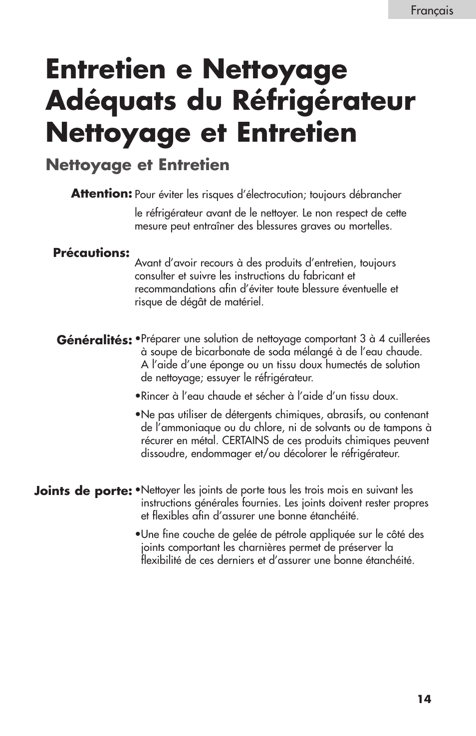 Nettoyage et entretien | Summit FF1074 User Manual | Page 33 / 56