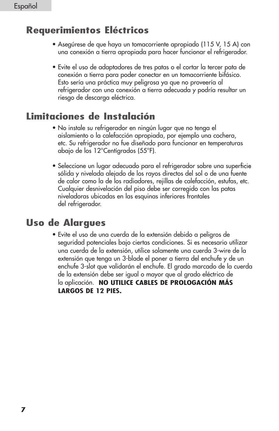 Uso de alargues | Summit FF1074 User Manual | Page 44 / 56