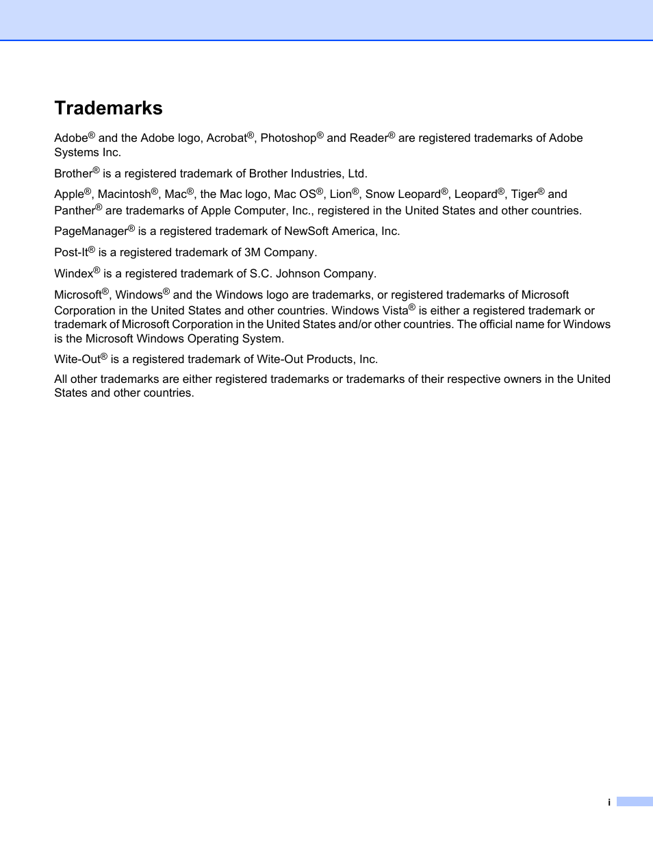 Trademarks | Brother 700D User Manual | Page 2 / 60