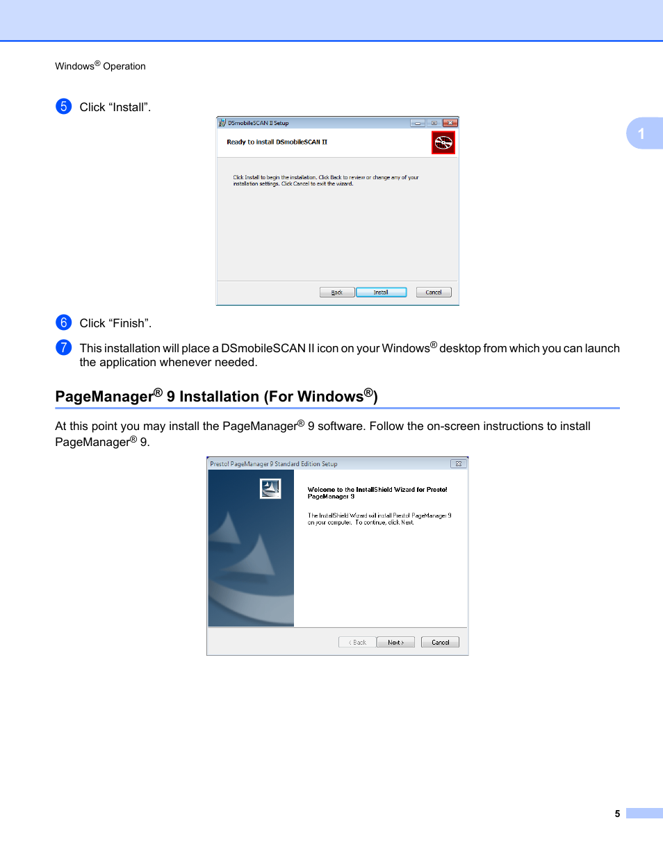 9 installation (for windows, Pagemanager | Brother 700D User Manual | Page 23 / 60