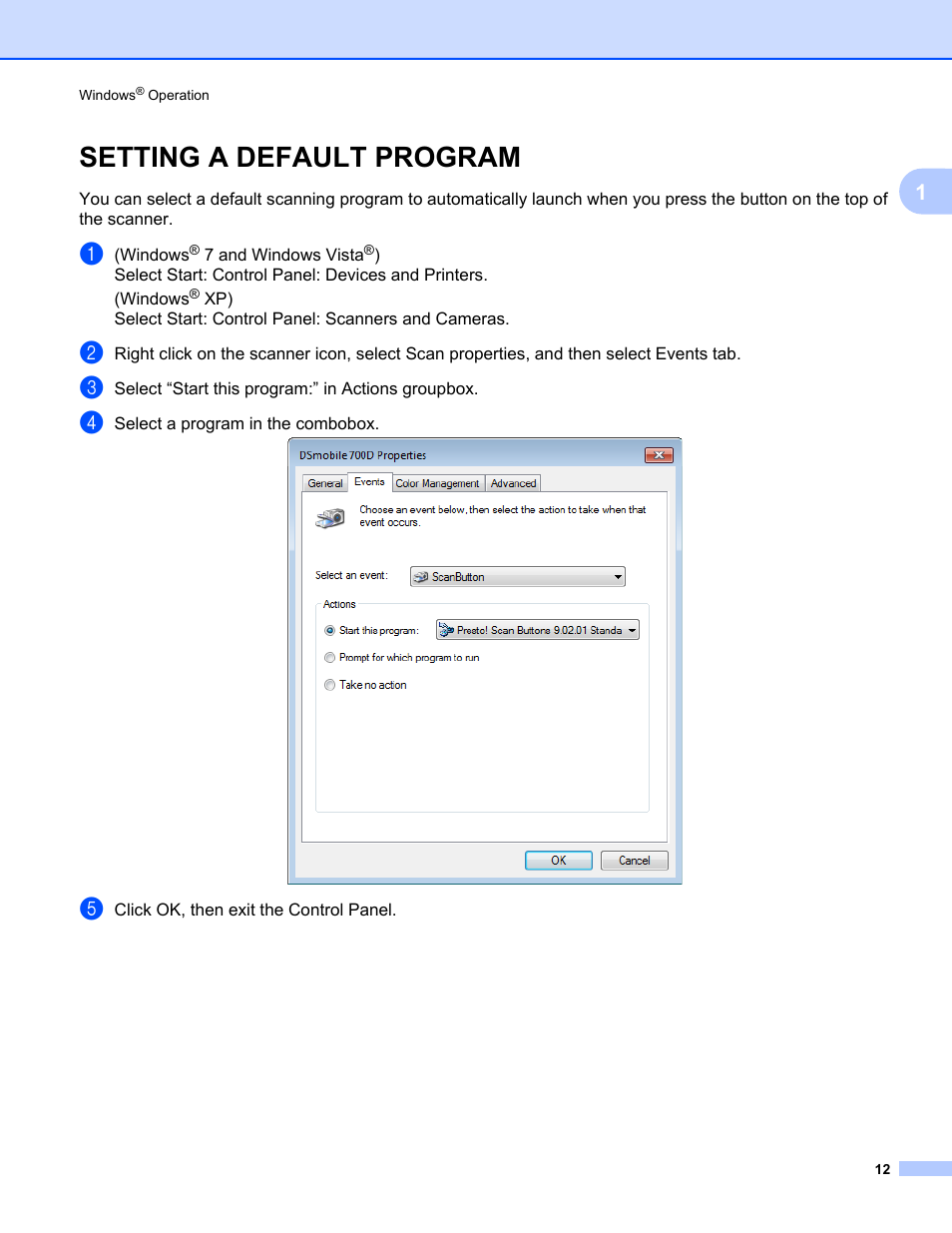 Setting a default program | Brother 700D User Manual | Page 30 / 60