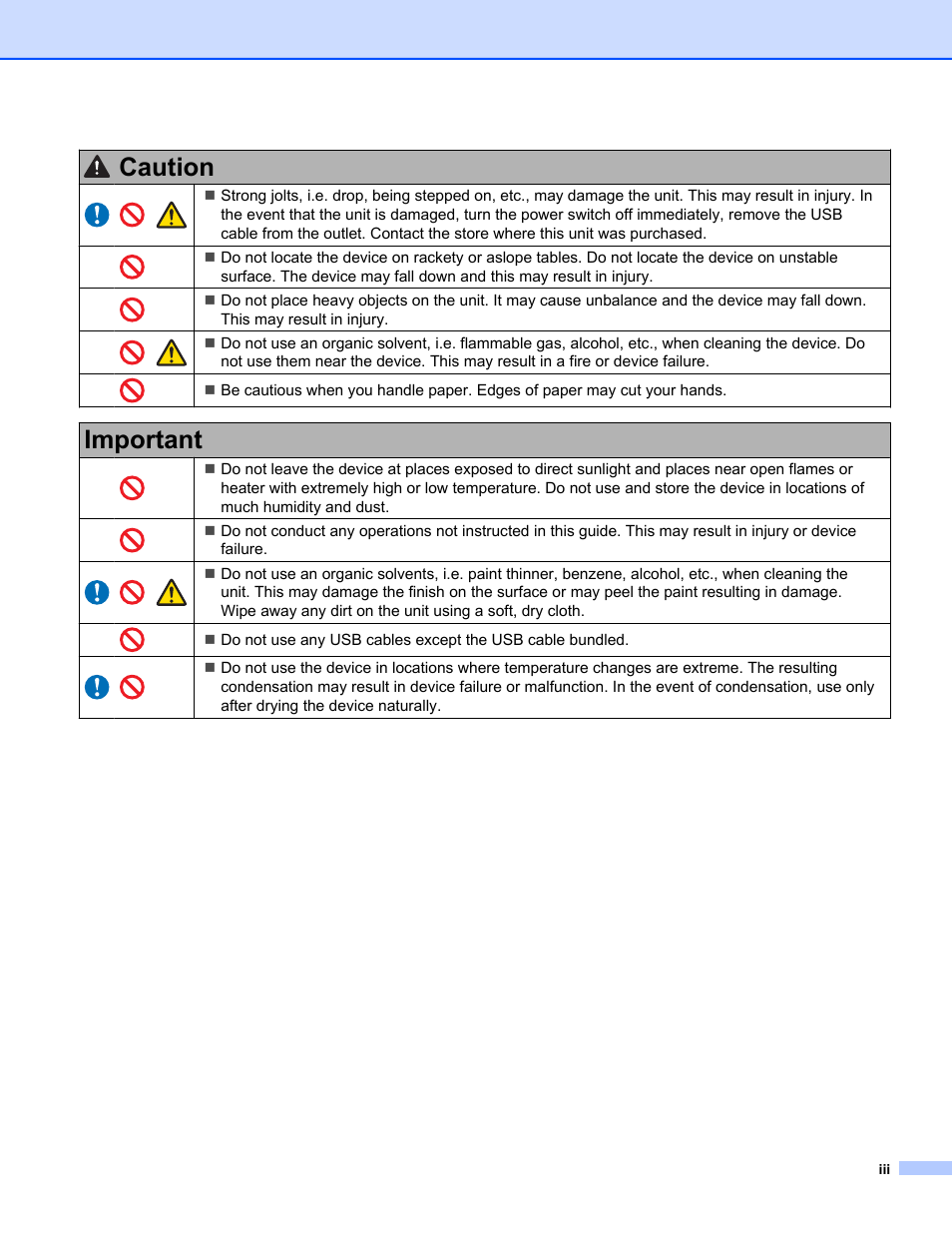 Caution, Important | Brother 700D User Manual | Page 4 / 60