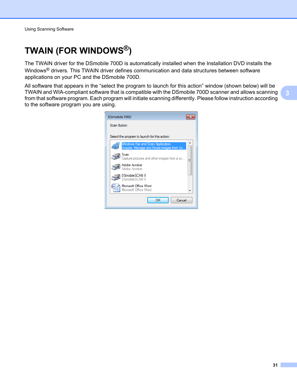 Twain (for windows®), Twain (for windows | Brother 700D User Manual | Page 49 / 60