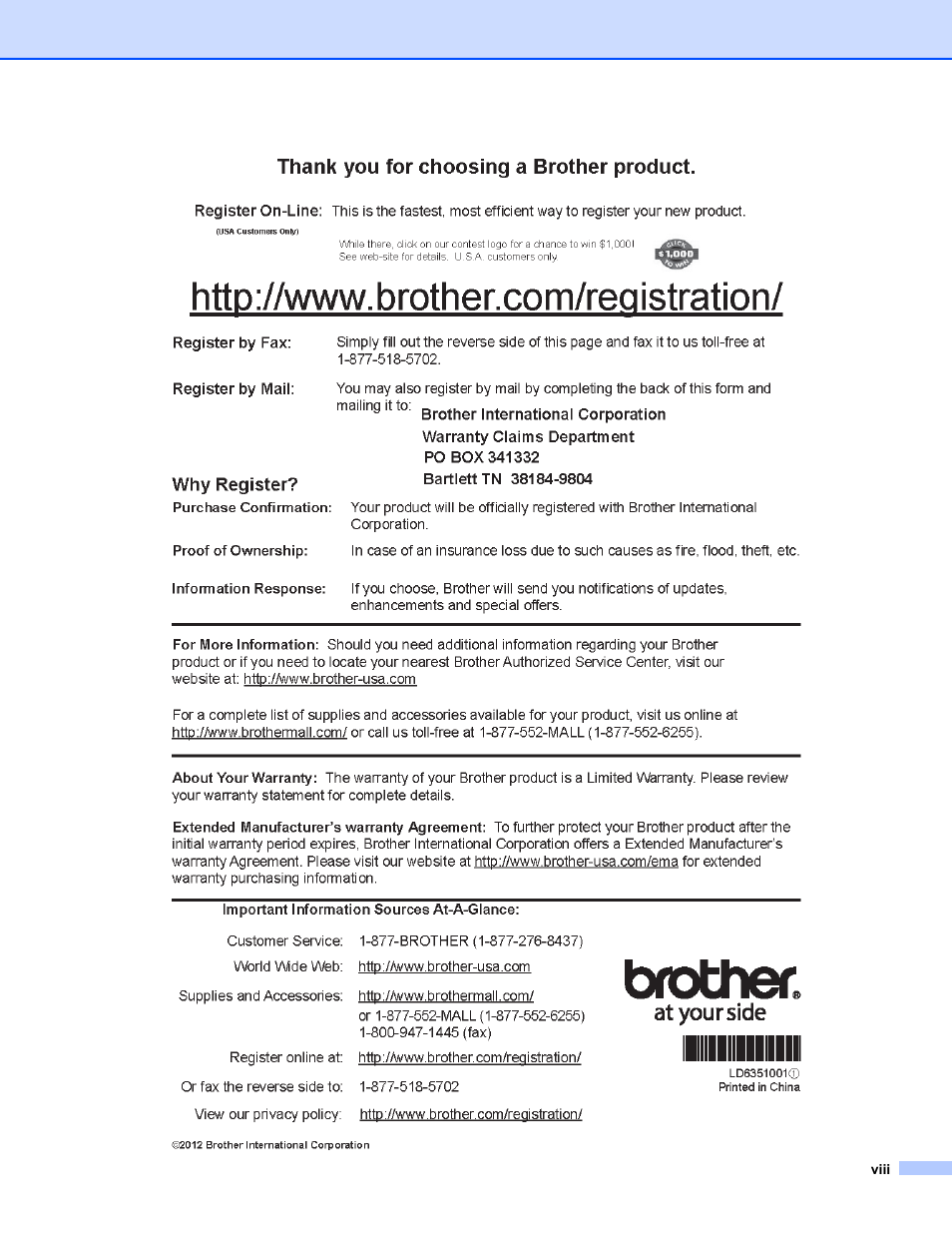 Viii | Brother 700D User Manual | Page 9 / 60