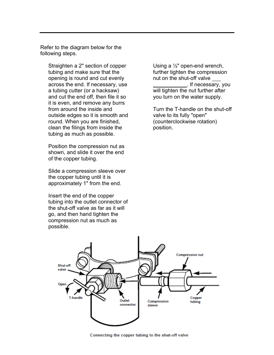 Connecting the copper tubing to the shut-off valve | Summit FF1074IM User Manual | Page 5 / 14