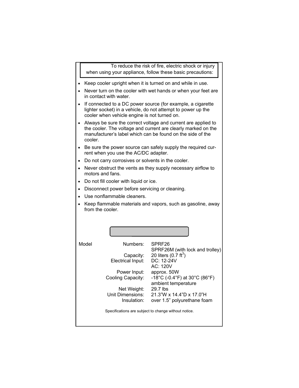 Technical information | Summit SPRF26 User Manual | Page 3 / 12