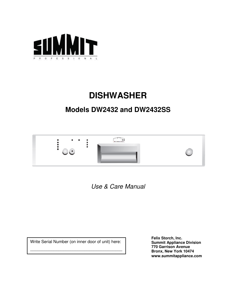 Summit DW2432SS User  Manual User Manual | 30 pages