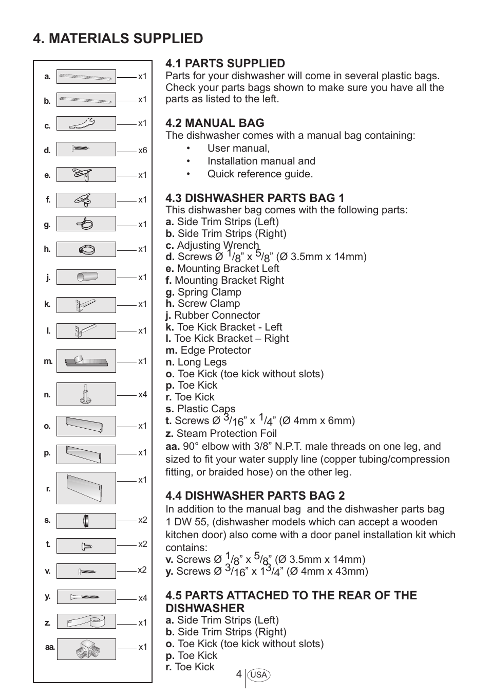 Materials supplied | Summit DW18 Installation Manual User Manual | Page 7 / 25