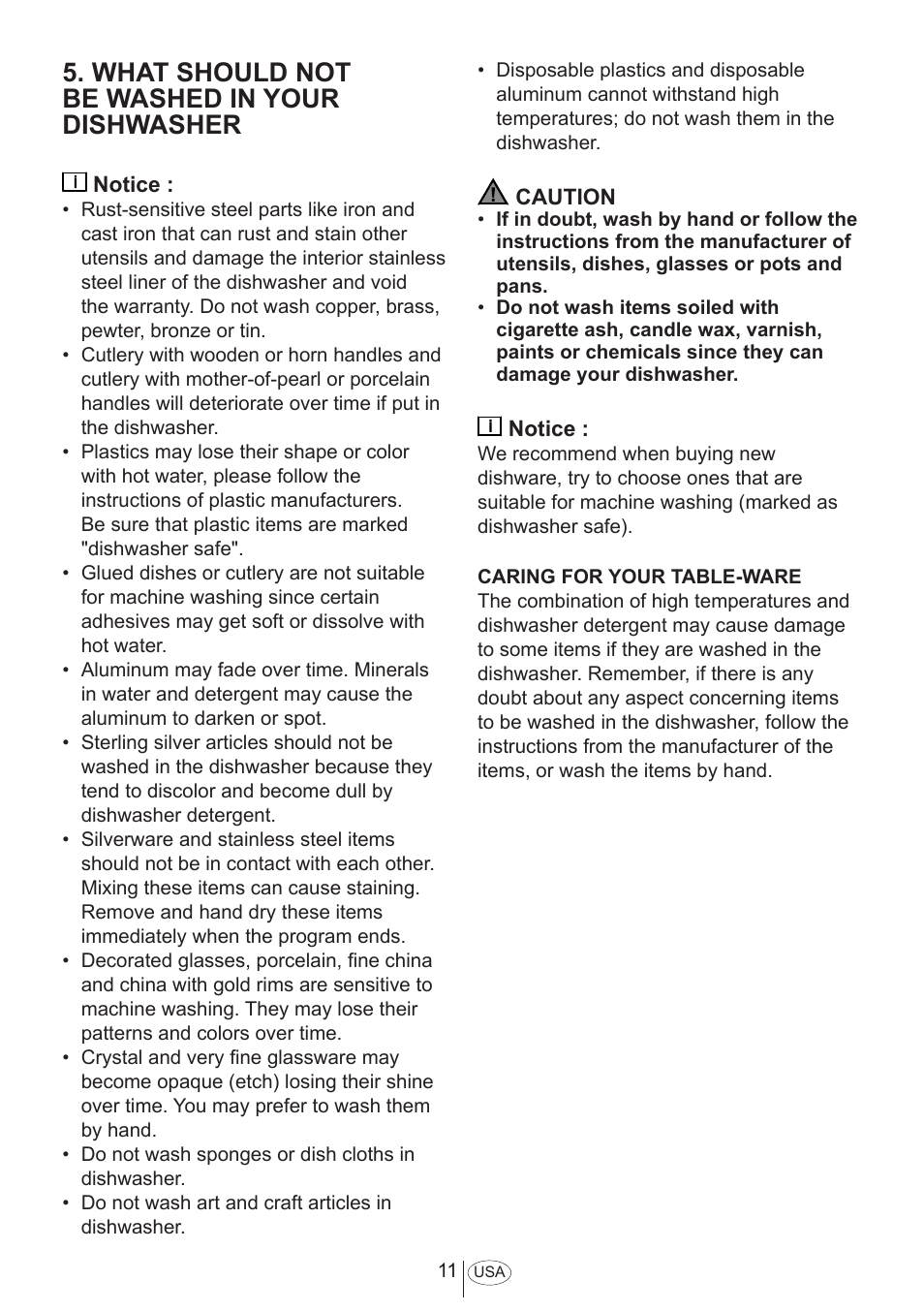 What should not be washed in your dishwasher | Summit DW18 User Manual User Manual | Page 13 / 32