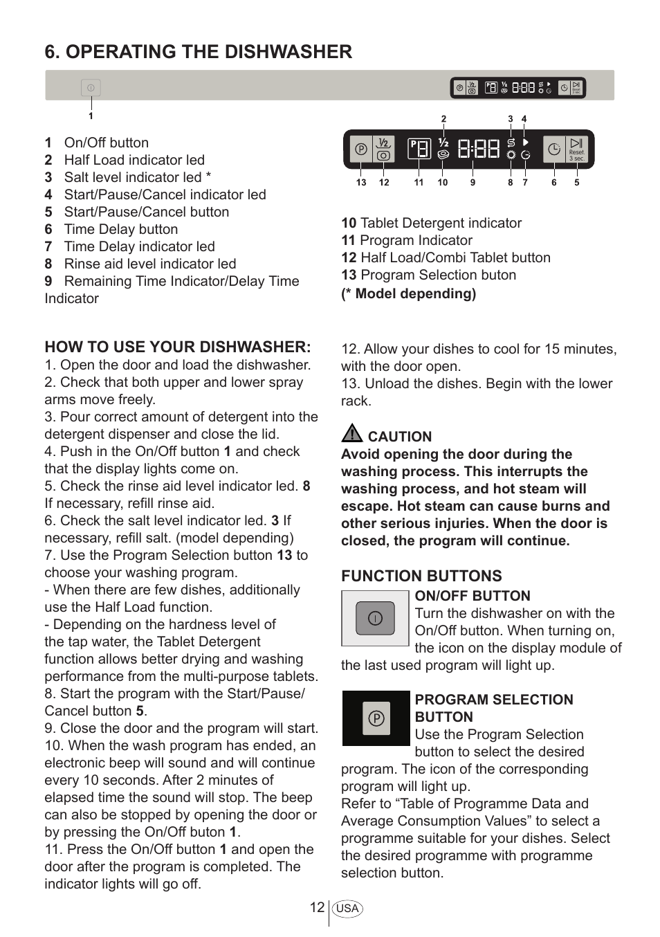 Operating the dishwasher | Summit DW18 User Manual User Manual | Page 14 / 32