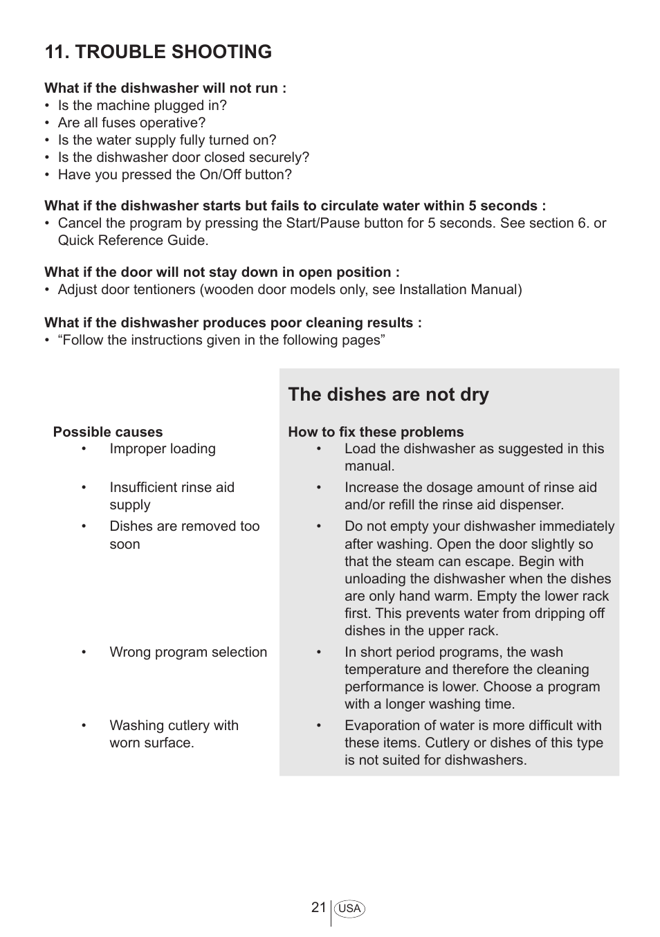 Trouble shooting, The dishes are not dry | Summit DW18 User Manual User Manual | Page 23 / 32