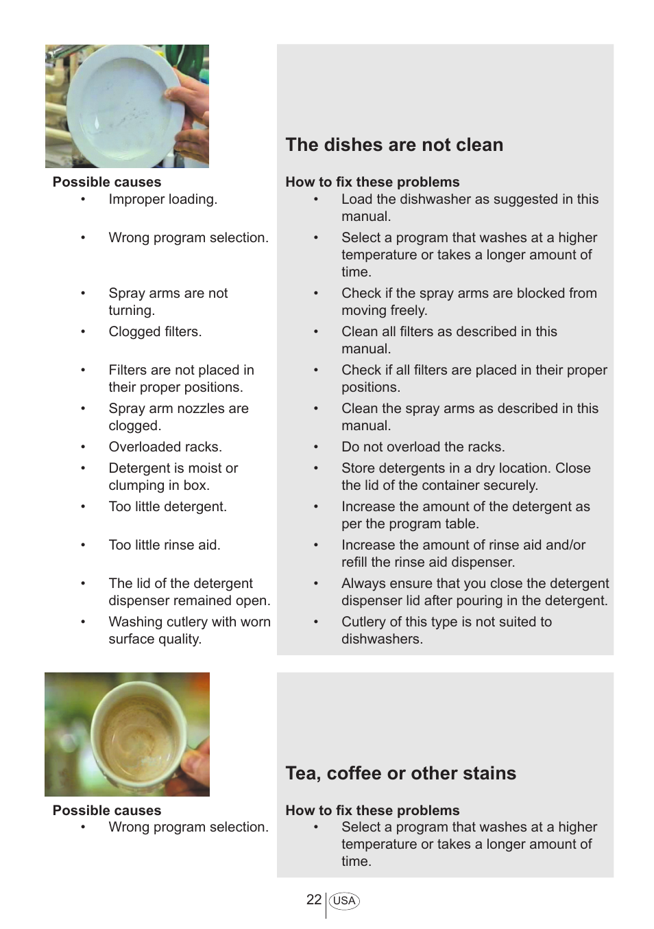 The dishes are not clean, Tea, coffee or other stains | Summit DW18 User Manual User Manual | Page 24 / 32