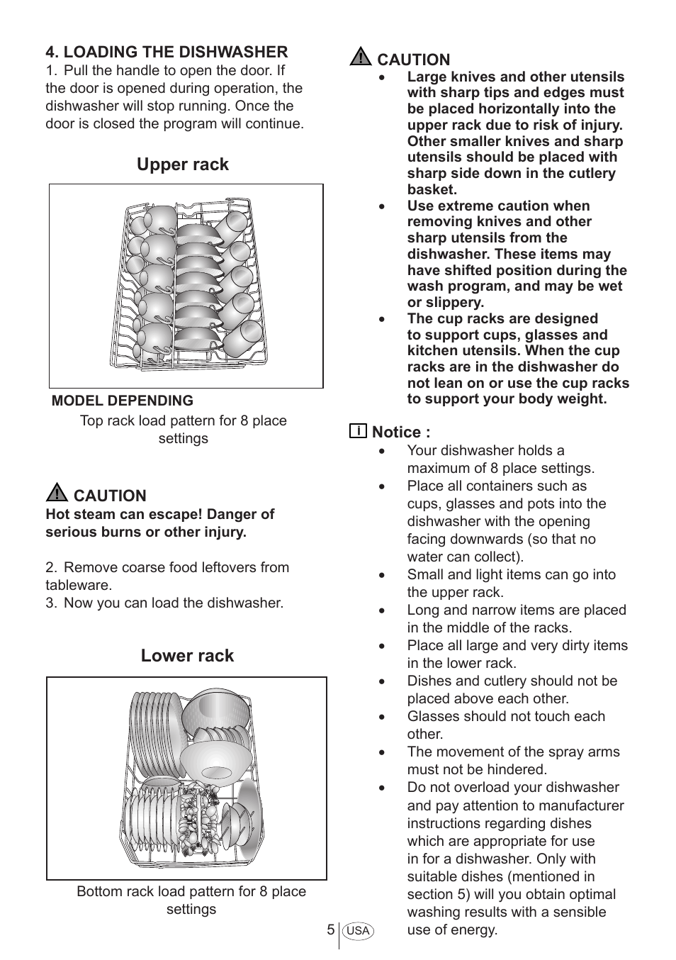 Upper rack, Lower rack | Summit DW18 User Manual User Manual | Page 7 / 32