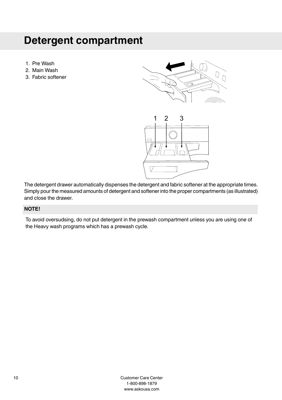 Detergent compartment | Summit WMC64P User  Manual User Manual | Page 10 / 36