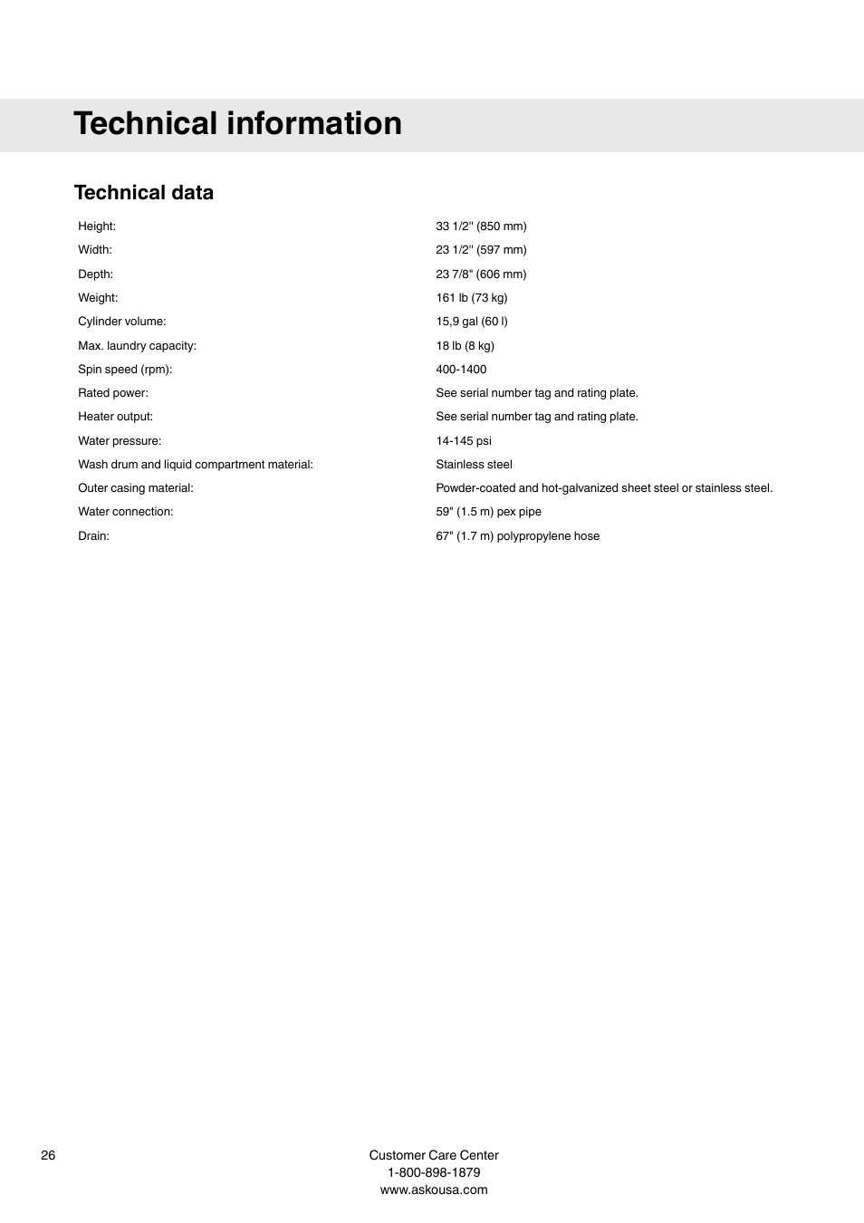Technical information, Technical data | Summit WMC64P User  Manual User Manual | Page 26 / 36