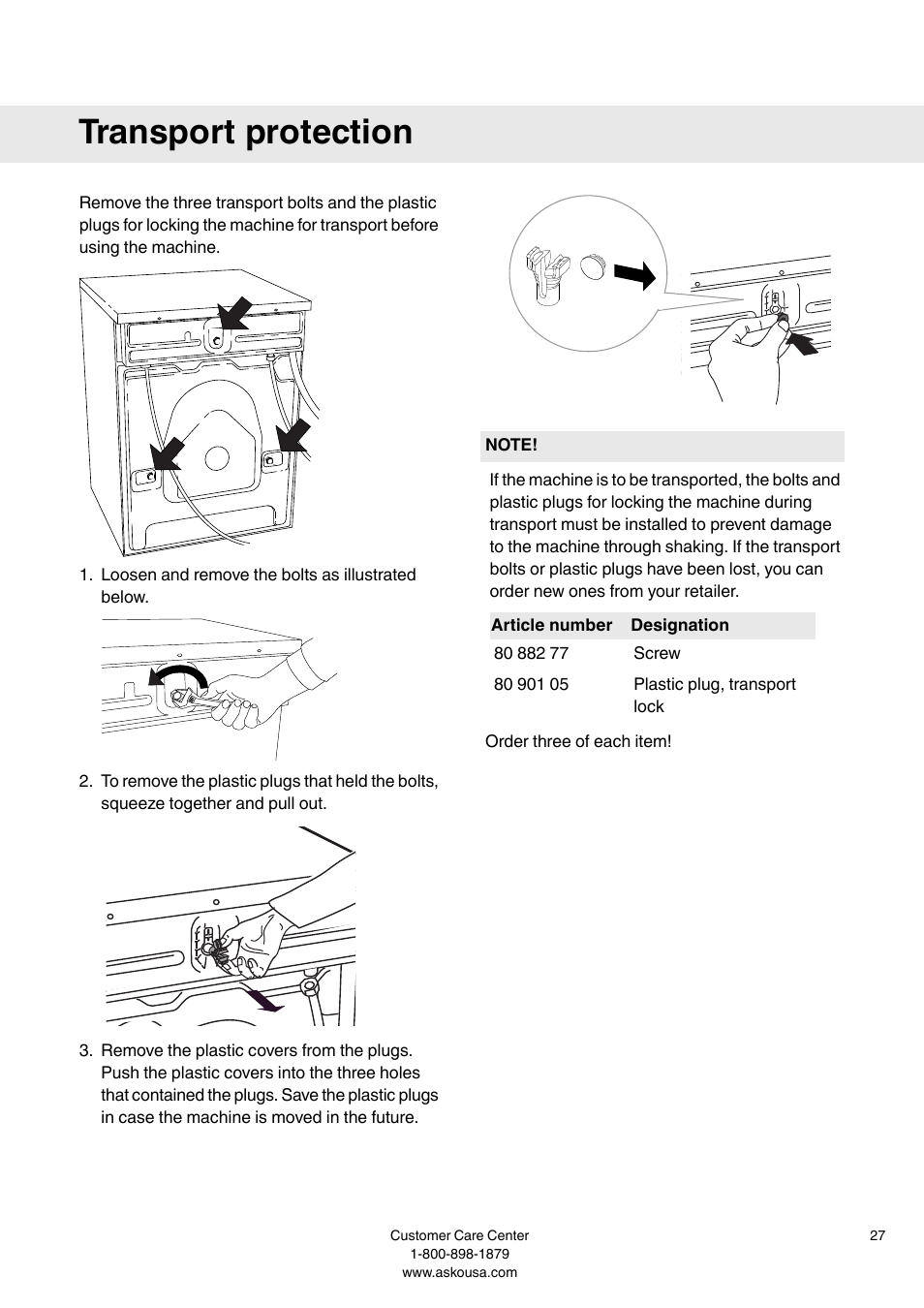 Transport protection | Summit WMC64P User  Manual User Manual | Page 27 / 36