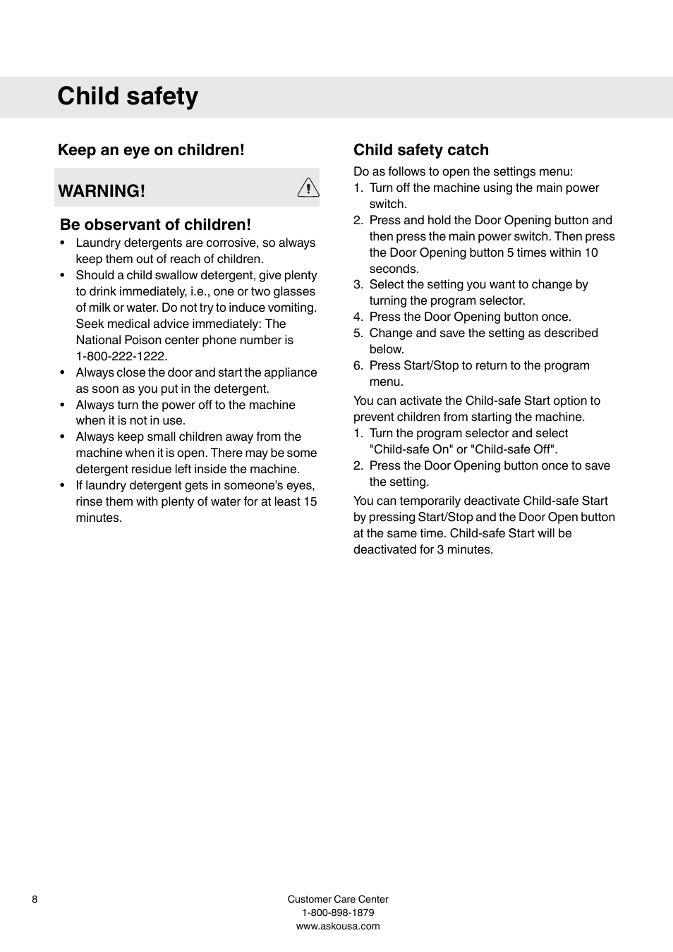 Child safety, Keep an eye on children, Child safety catch | Warning, Be observant of children | Summit WMC64P User  Manual User Manual | Page 8 / 36