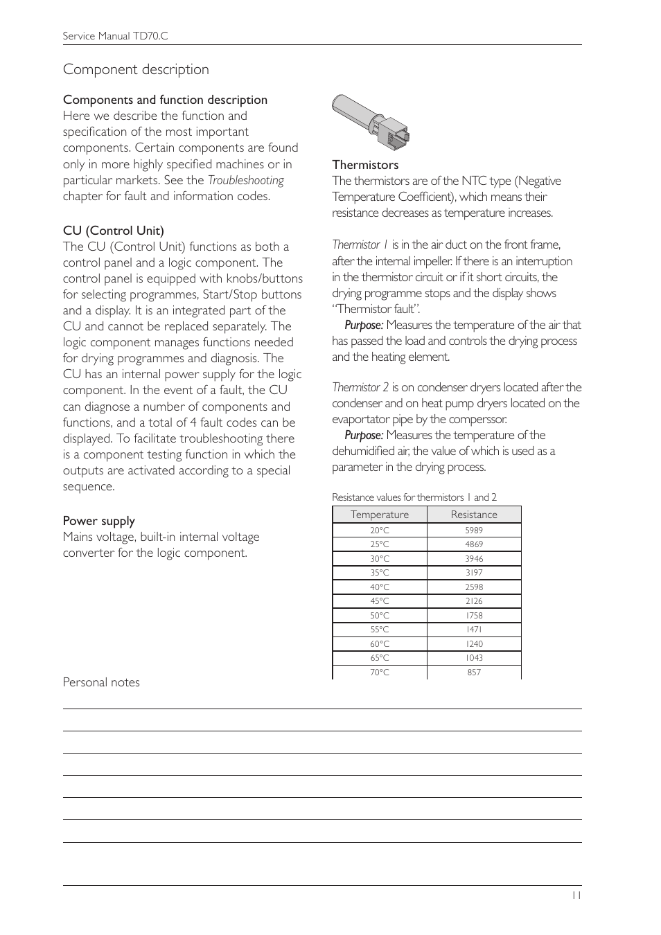 Component description | Summit TDC111V Service Manual User Manual | Page 11 / 40