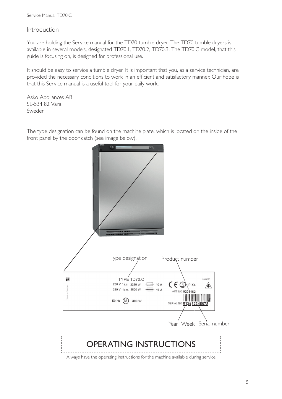Operating instructions | Summit TDC111V Service Manual User Manual | Page 5 / 40