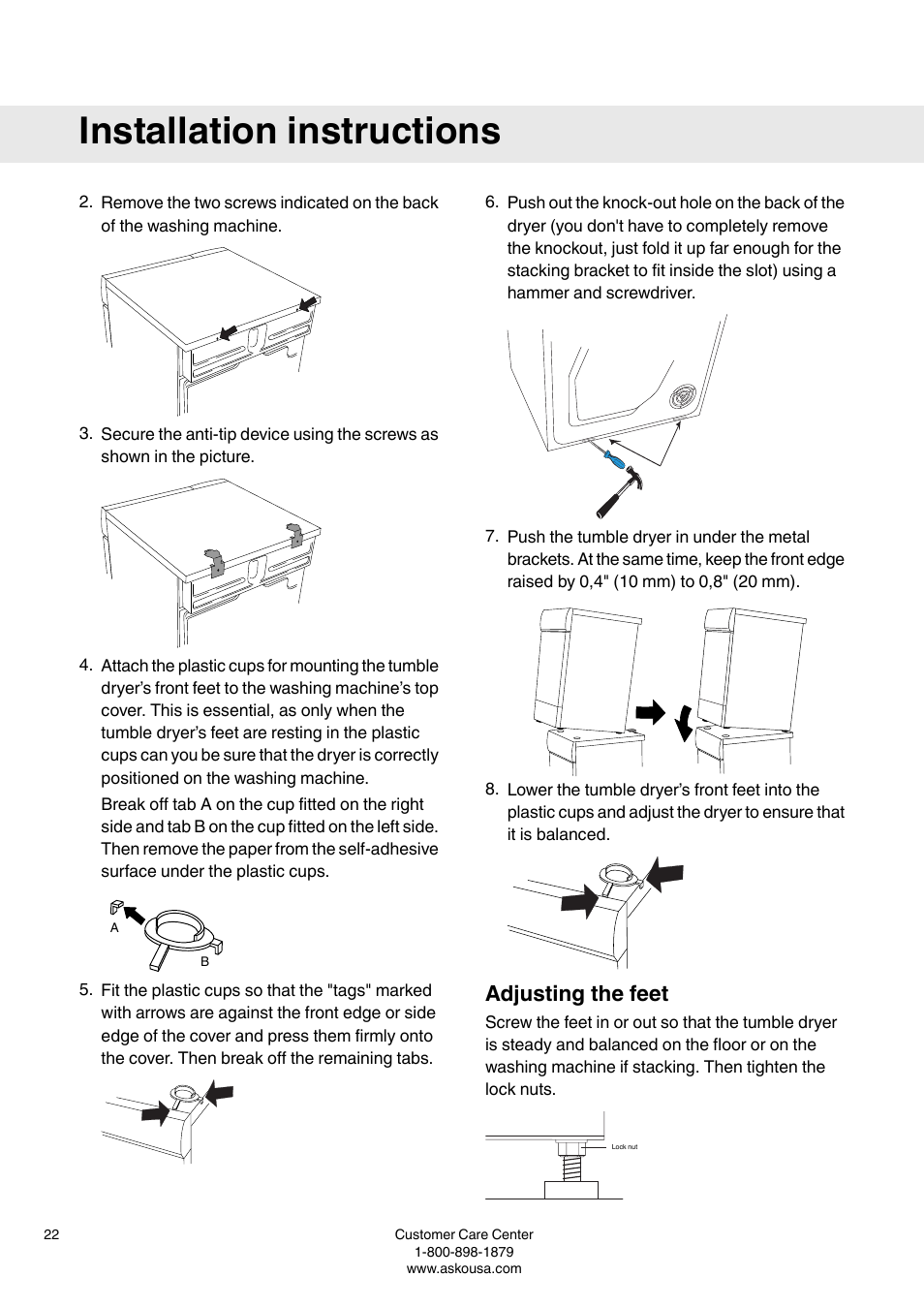 Adjusting the feet, Installation instructions | Summit TDC111V User  Manual User Manual | Page 22 / 32