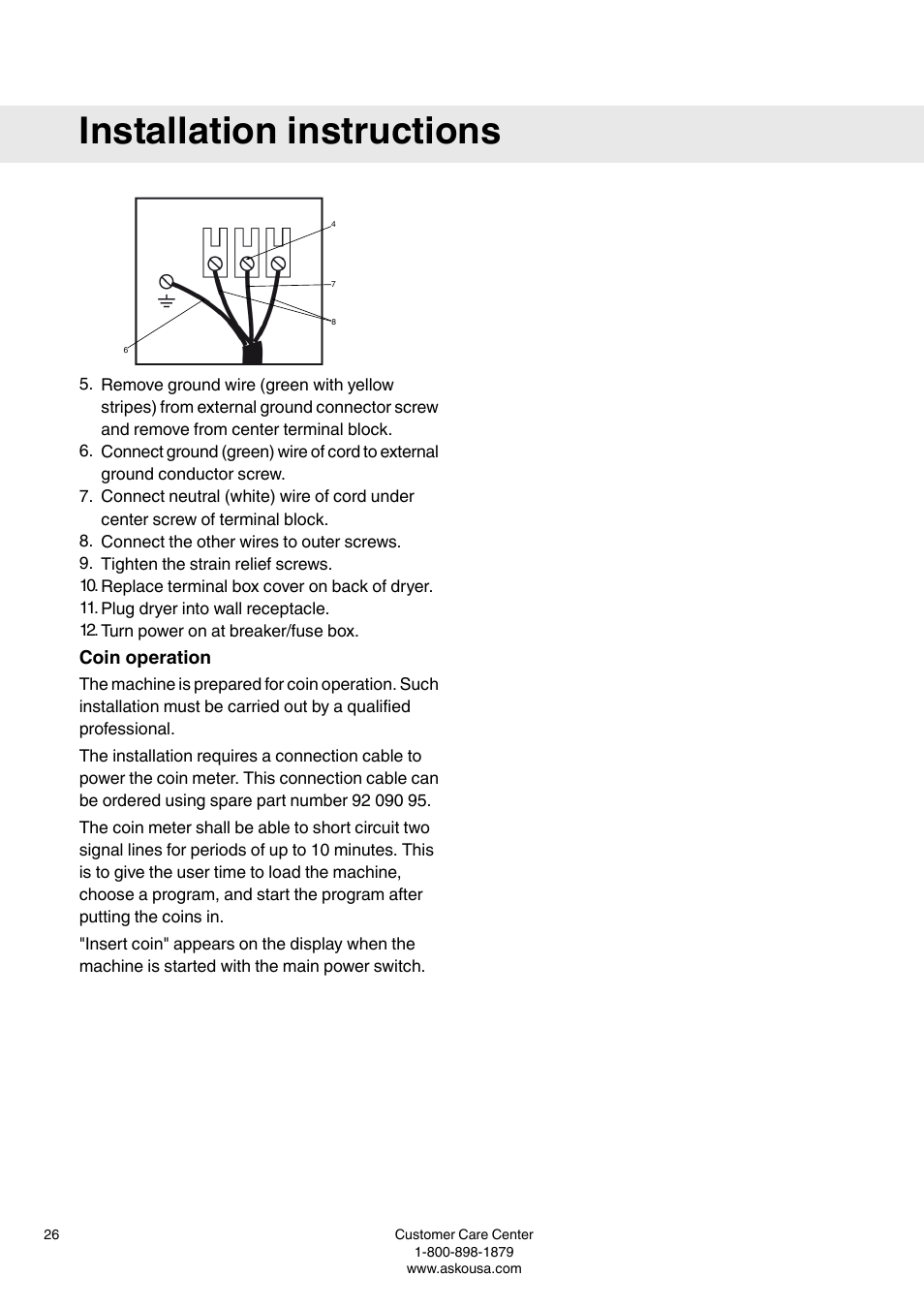 Coin operation, Installation instructions | Summit TDC111V User  Manual User Manual | Page 26 / 32