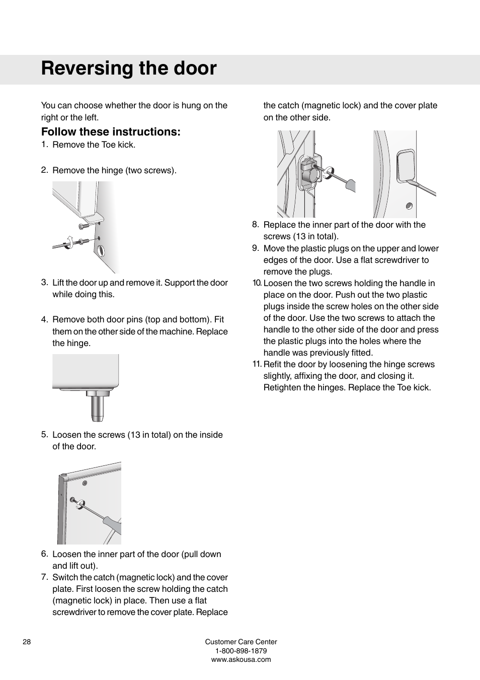 Follow these instructions, Reversing the door | Summit TDC111V User  Manual User Manual | Page 28 / 32